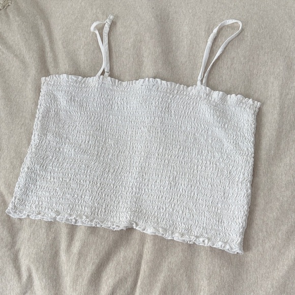 Aerie Smocked Cottagecore Girly Feminine Crop Tank Top White Women’s Medium - Picture 4 of 4